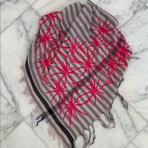 Striped Scarf with Red Starburst Design